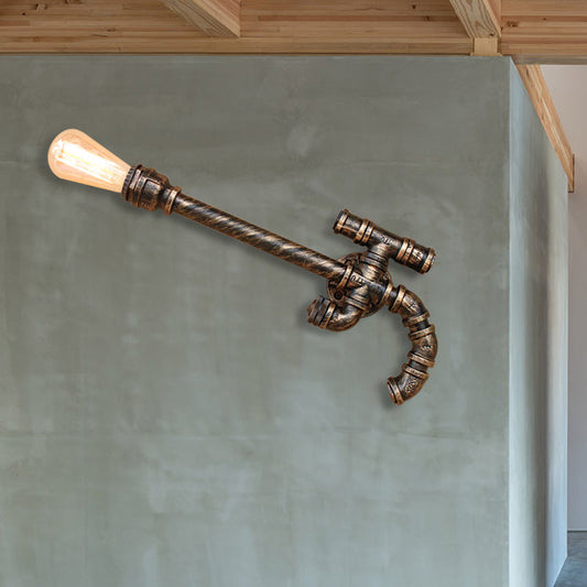 Frendorf | 1 Glühbirne pistolenförmige Wandlampe mit Rohrdesign Lagerstil Antikbronze Eisen Wandmontierte Leuchte