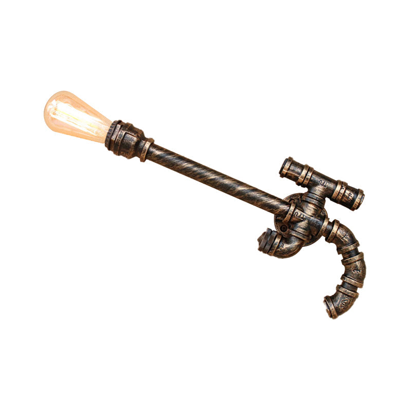 Frendorf | 1 Glühbirne pistolenförmige Wandlampe mit Rohrdesign Lagerstil Antikbronze Eisen Wandmontierte Leuchte