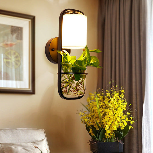 Frendorf | Stof Zwarte Wandlamp Cilindrisch 1 Hoofd Industriële Wandlamp met Rechthoekig Kooi en Plantencontainer