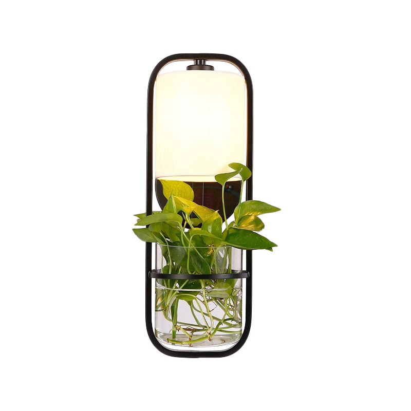 Frendorf | Stof Zwarte Wandlamp Cilindrisch 1 Hoofd Industriële Wandlamp met Rechthoekig Kooi en Plantencontainer