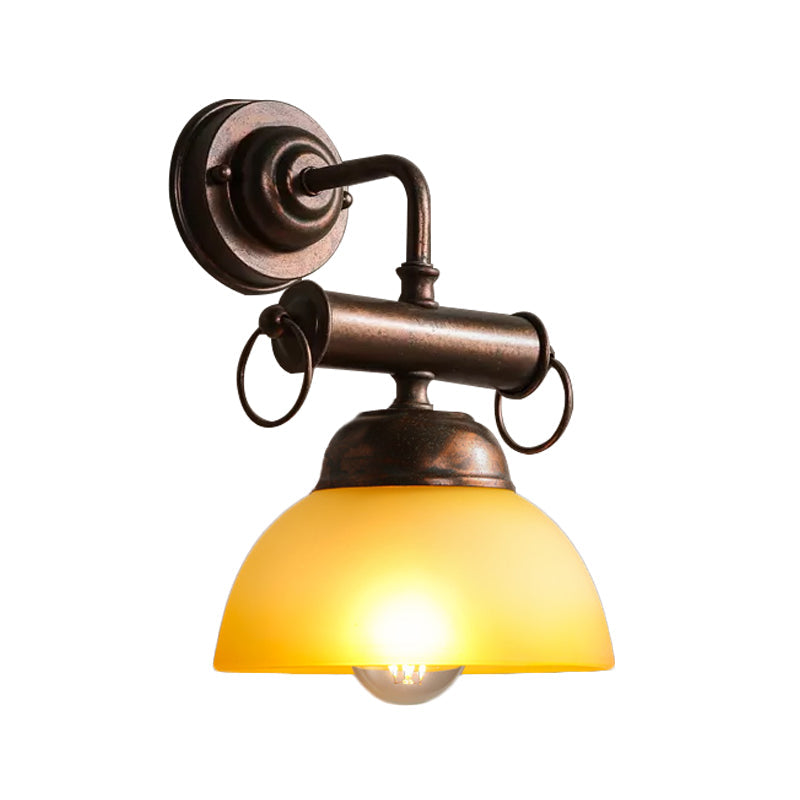 Frendorf | Bronze Bowl Wandleuchte Licht Bauernhaus Weiß/Gelbes Glas 1 Kopf Restaurant Wandbeleuchtung Fixture