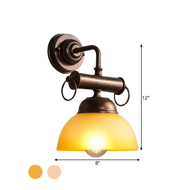 Frendorf | Bronze Bowl Wandleuchte Licht Bauernhaus Weiß/Gelbes Glas 1 Kopf Restaurant Wandbeleuchtung Fixture