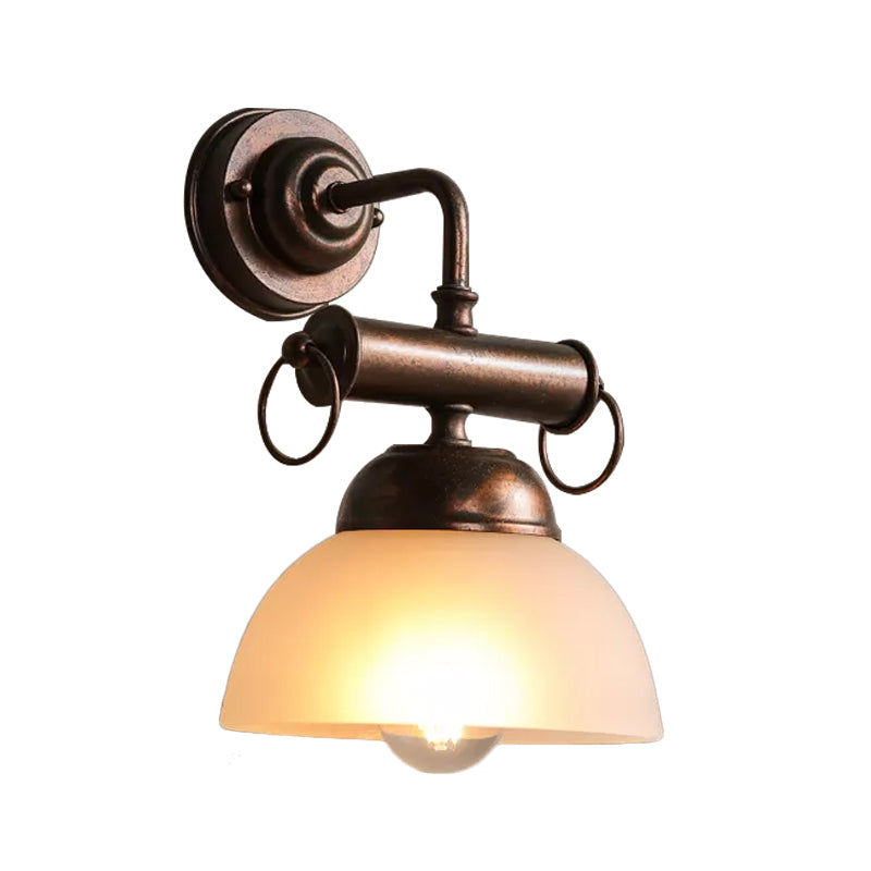 Frendorf | Bronze Bowl Wandleuchte Licht Bauernhaus Weiß/Gelbes Glas 1 Kopf Restaurant Wandbeleuchtung Fixture