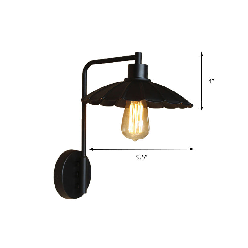Frendorf | Scalloped Shade Bedside Sconce Wand verlichting Vintage stijl Metallic 1 licht Zwart/Roest Wandlamp met gebogen arm