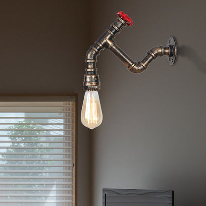 Frendorf | Exposed Bulb Eisen Wandlampe Industrie Stil 1 Kopf Flur Wandbeleuchtung Leuchte mit rohem Ventil in gealtertem Bronze
