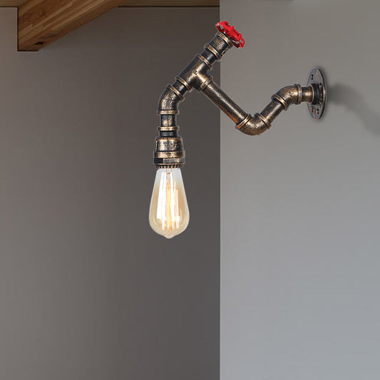 Frendorf | Exposed Bulb Eisen Wandlampe Industrie Stil 1 Kopf Flur Wandbeleuchtung Leuchte mit rohem Ventil in gealtertem Bronze