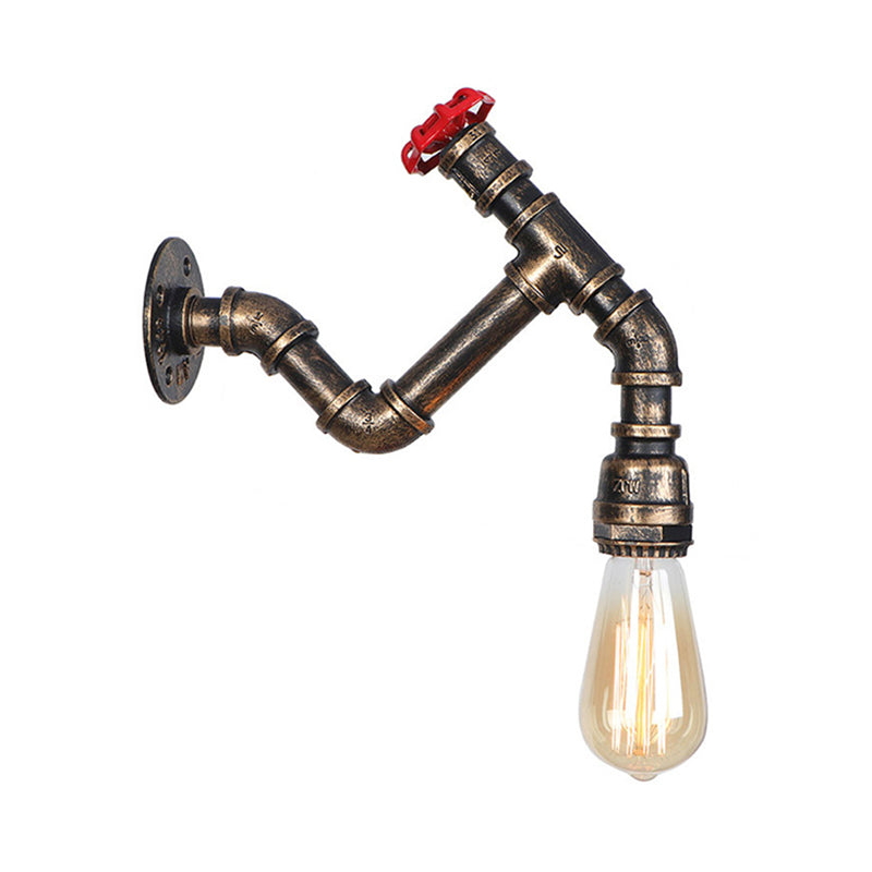Frendorf | Exposed Bulb Eisen Wandlampe Industrie Stil 1 Kopf Flur Wandbeleuchtung Leuchte mit rohem Ventil in gealtertem Bronze