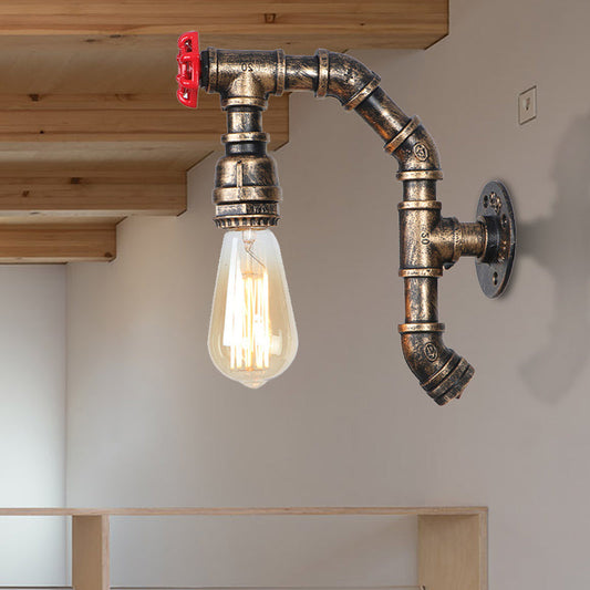 Frendorf | Leuchte aus Eisen mit freiliegender Glühbirne im Farmhouse-Stil, 1 Kopf, Wandmontage für den Flur in Bronze