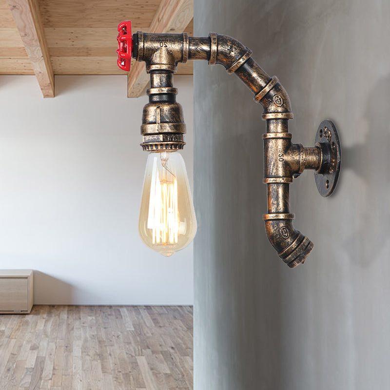 Frendorf | Leuchte aus Eisen mit freiliegender Glühbirne im Farmhouse-Stil, 1 Kopf, Wandmontage für den Flur in Bronze