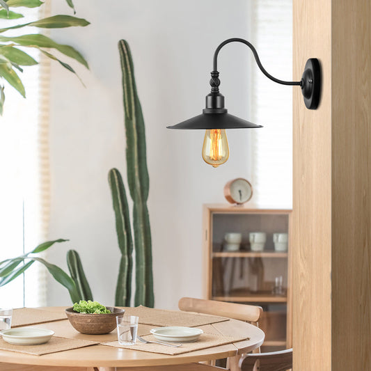 Frendorf | Schwarzes Finish Flared Wandbeleuchtung mit Gänseneckarm Loft-Stil Metall 1 Glühbirne Esszimmer Wandleuchte