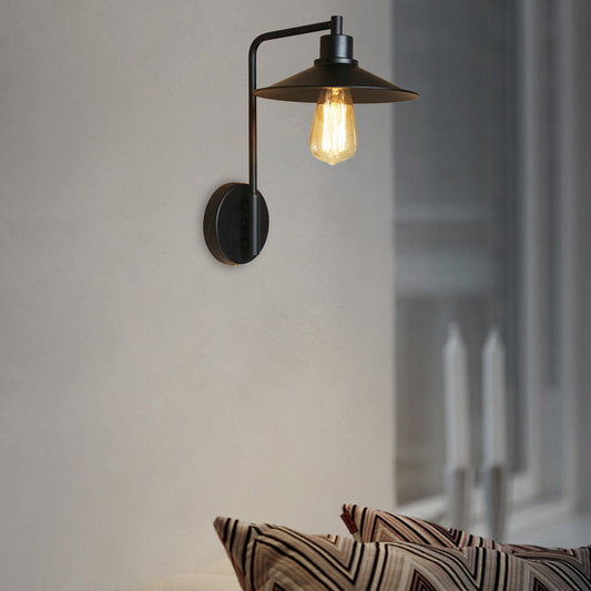 Frendorf | Schwarz/Weiß Flare Wandlampe Vintage Rustik Eisen 1 Glühbirne Wohnzimmer Wandlicht mit Winkelarm