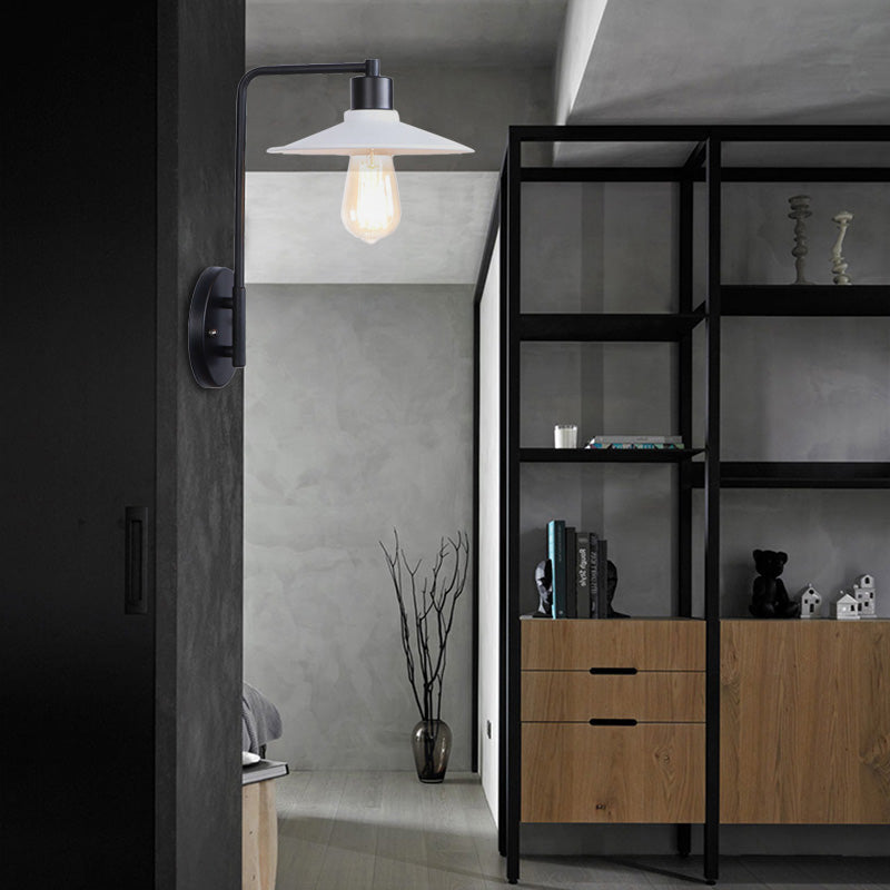 Frendorf | Schwarz/Weiß Flare Wandlampe Vintage Rustik Eisen 1 Glühbirne Wohnzimmer Wandlicht mit Winkelarm