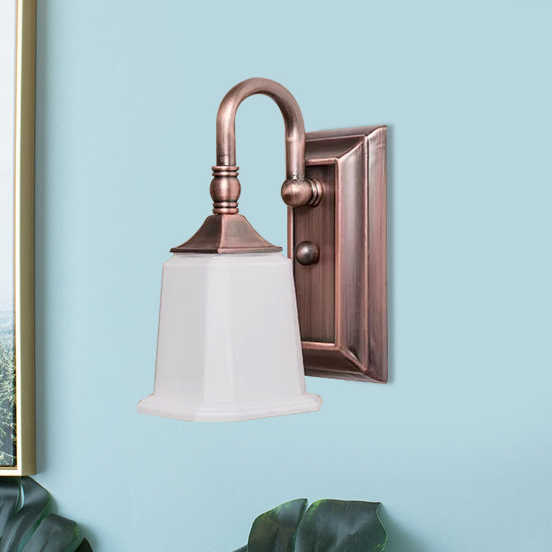 Frendorf | Retro Flared Wandlamp Verlichting 1-Kop Crème Glazen Wandlicht Fixture in Koper met Zwanenhals Arm