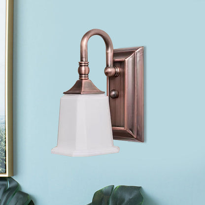 Frendorf | Retro Flared Wandlamp Verlichting 1-Kop Crème Glazen Wandlicht Fixture in Koper met Zwanenhals Arm