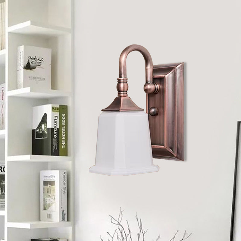 Frendorf | Retro Flared Wandlamp Verlichting 1-Kop Crème Glazen Wandlicht Fixture in Koper met Zwanenhals Arm
