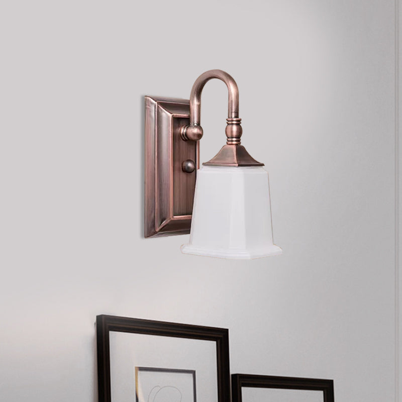 Frendorf | Retro Flared Wandlamp Verlichting 1-Kop Crème Glazen Wandlicht Fixture in Koper met Zwanenhals Arm