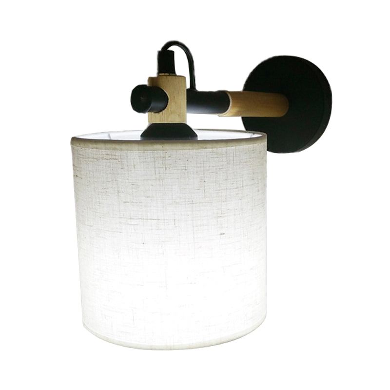 Frendorf | Stoff Zylindrische Wandleuchte Modernist 1 Licht Schlafzimmer Wandmontage Leuchte mit Holzverbindung in Schwarz/Weiß