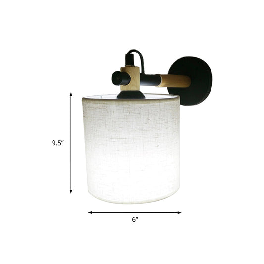 Frendorf | Stoff Zylindrische Wandleuchte Modernist 1 Licht Schlafzimmer Wandmontage Leuchte mit Holzverbindung in Schwarz/Weiß