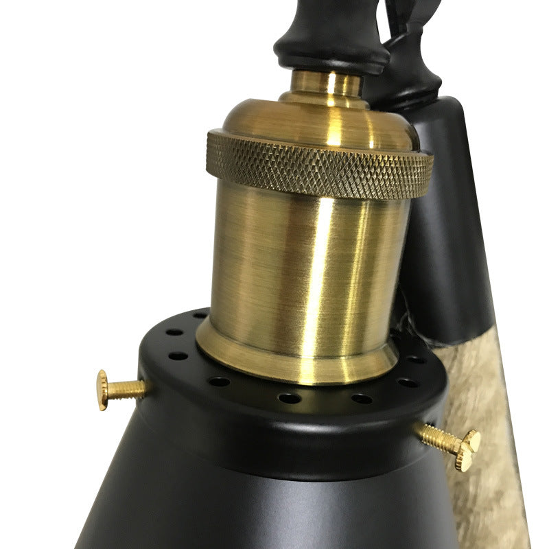 Frendorf | Cone Schlafzimmer Wandmontage Beleuchtung Vintage-Stil Metall und Seil 1 Glühbirne Schwarze Wandleuchte