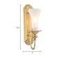 Frendorf | 1/2-Bol Bell Wandleuchte Kolonial Gold Frosted Weiß Glas Wandleuchte mit Metallganshalsarm