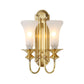 Frendorf | 1/2-Bol Bell Wandleuchte Kolonial Gold Frosted Weiß Glas Wandleuchte mit Metallganshalsarm