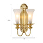 Frendorf | 1/2-Bol Bell Wandleuchte Kolonial Gold Frosted Weiß Glas Wandleuchte mit Metallganshalsarm