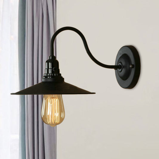 Frendorf | Metalen Flexibele Wandlamp met Verbrede Kap Vintage Stijl 1 Licht Woonkamer Wandlamp in Zwart