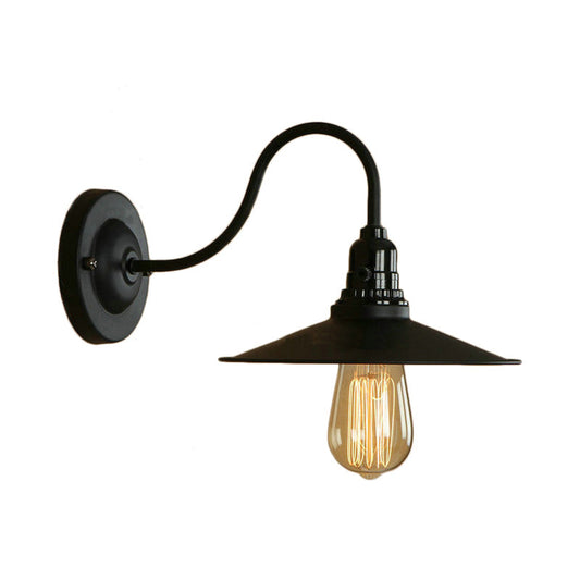 Frendorf | Metalen Flexibele Wandlamp met Verbrede Kap Vintage Stijl 1 Licht Woonkamer Wandlamp in Zwart