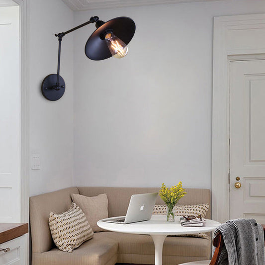 Frendorf | Metalen Zwarte/Witte Wandlamp Swingarm 1 Licht Woonkamer Wandlamp Lichtarmatuur met Schotelkap