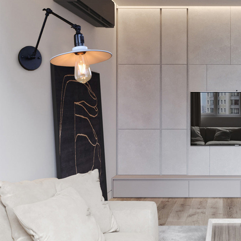 Frendorf | Metalen Zwarte/Witte Wandlamp Swingarm 1 Licht Woonkamer Wandlamp Lichtarmatuur met Schotelkap