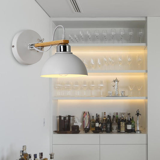 Frendorf | 1 Licht Schaalvormige Wandlamp Eenvoudige Stijl Witte Metallic en Houten Wandverlichting voor Slaapkamer