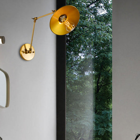 Frendorf | Industrieller Stil Schwenkarmschreibtischlampe mit ausladendem Schirm 1 Licht Metall Wandmontage Licht in Messing
