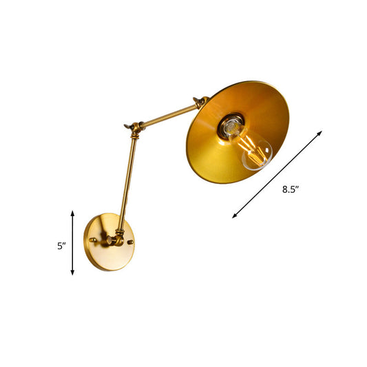 Frendorf | Industrieller Stil Schwenkarmschreibtischlampe mit ausladendem Schirm 1 Licht Metall Wandmontage Licht in Messing