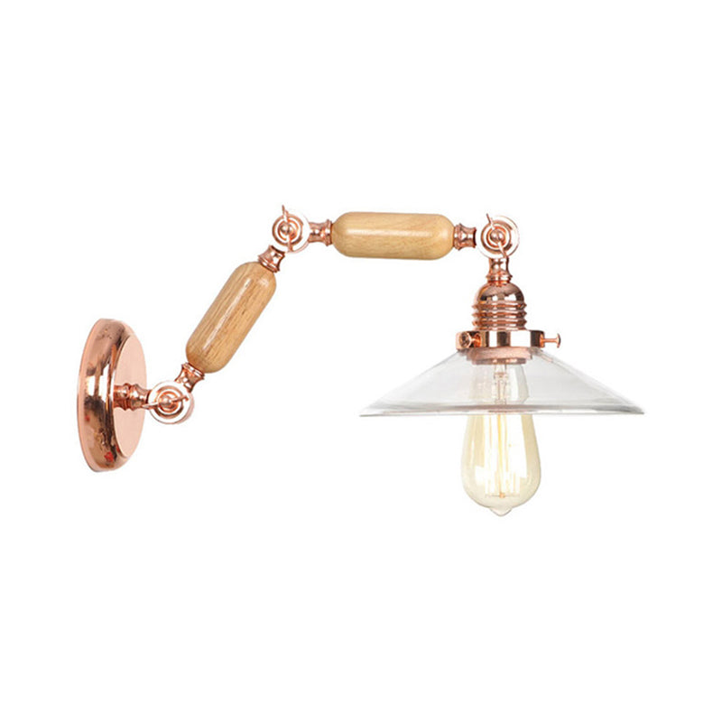 Frendorf | Klarer Glas Holz Wandleuchte Kegel 1-Licht Industrielle Wandlampe mit ausziehbarem Arm