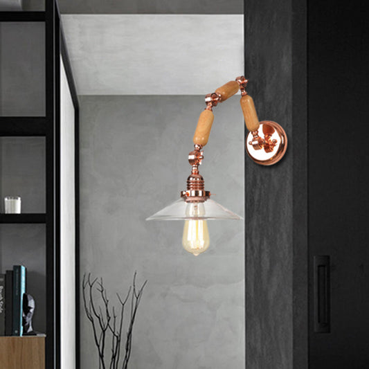 Frendorf | Kegelvormige Heldere Glazen Wandlamp Vintage Enkelvoudige Bulb Woonkamer Sconces Licht in Roze Goud met Arm