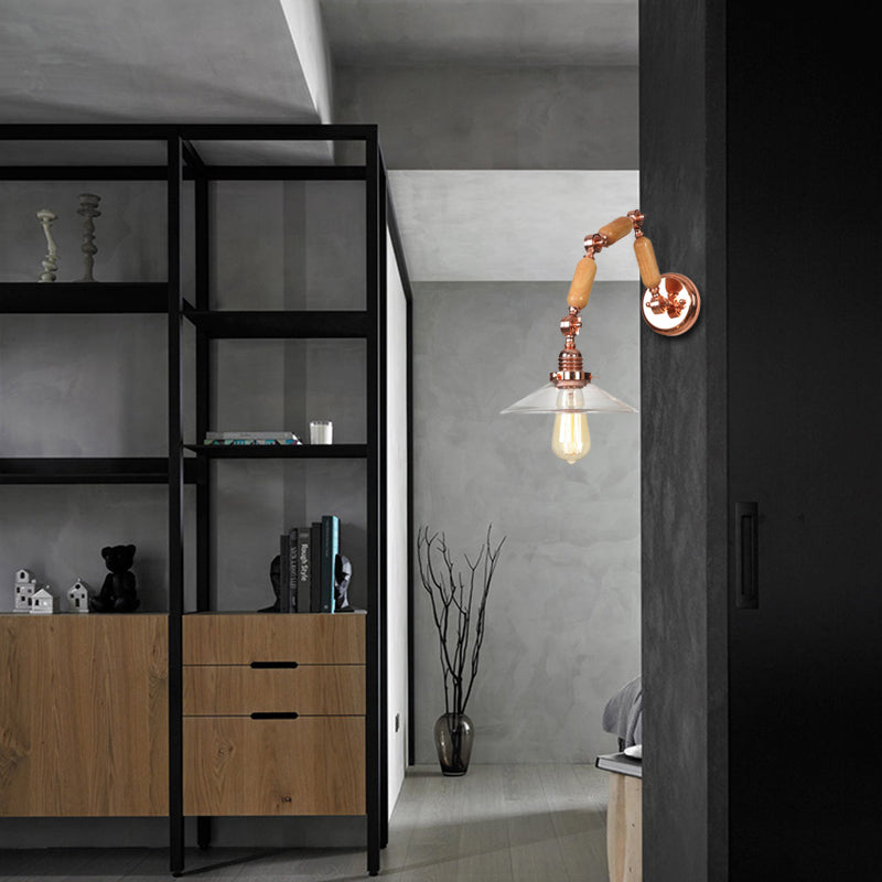Frendorf | Kegelvormige Heldere Glazen Wandlamp Vintage Enkelvoudige Bulb Woonkamer Sconces Licht in Roze Goud met Arm