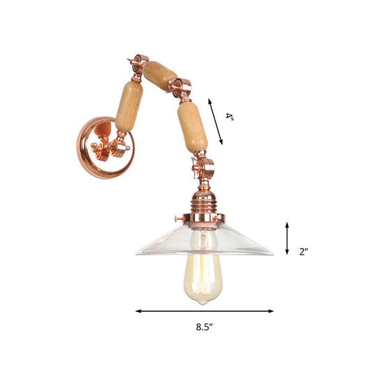 Frendorf | Kegelvormige Heldere Glazen Wandlamp Vintage Enkelvoudige Bulb Woonkamer Sconces Licht in Roze Goud met Arm