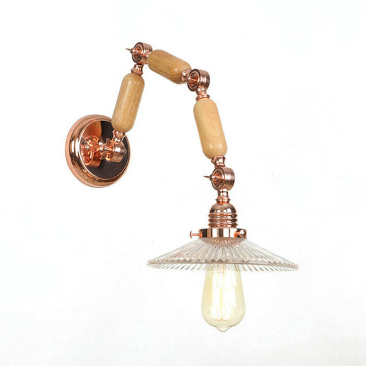 Frendorf | 1 Licht Scalloped Wandlamp Armatuur Industrieel Helder Geribbeld Glas Wandlamp voor Woonkamer met Arm