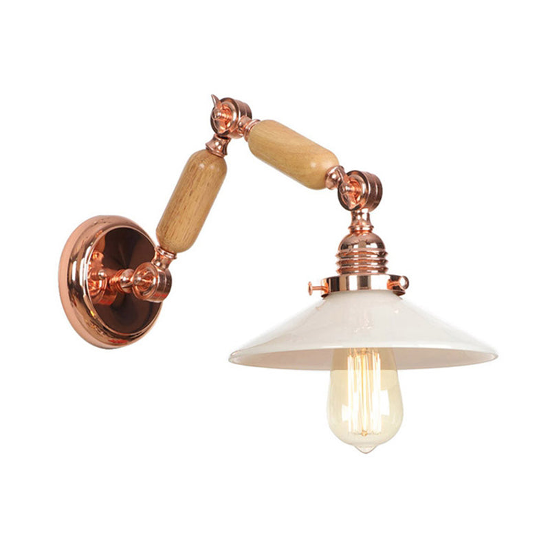 Frendorf | Weiße Glas konische Wandlampe Industrie 1 Licht Wohnzimmer Beleuchtungseinrichtung mit ausziehbarem Arm