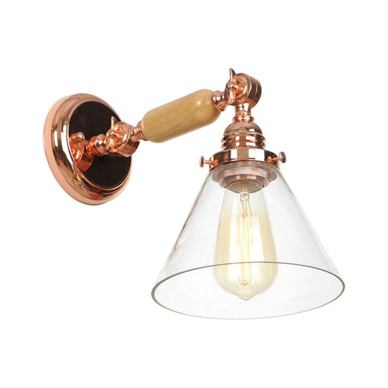 Frendorf | Industriële Conus Wandlamp 1 Peertje Helder Glas Wandlicht in Roze Goud