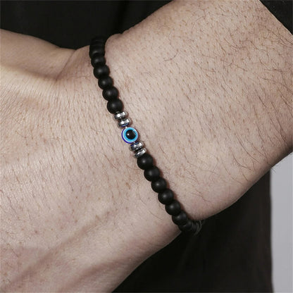 Frendorf | Herren-Armband aus 4 mm Naturstein mit Böse-Augen-Perle – Thor