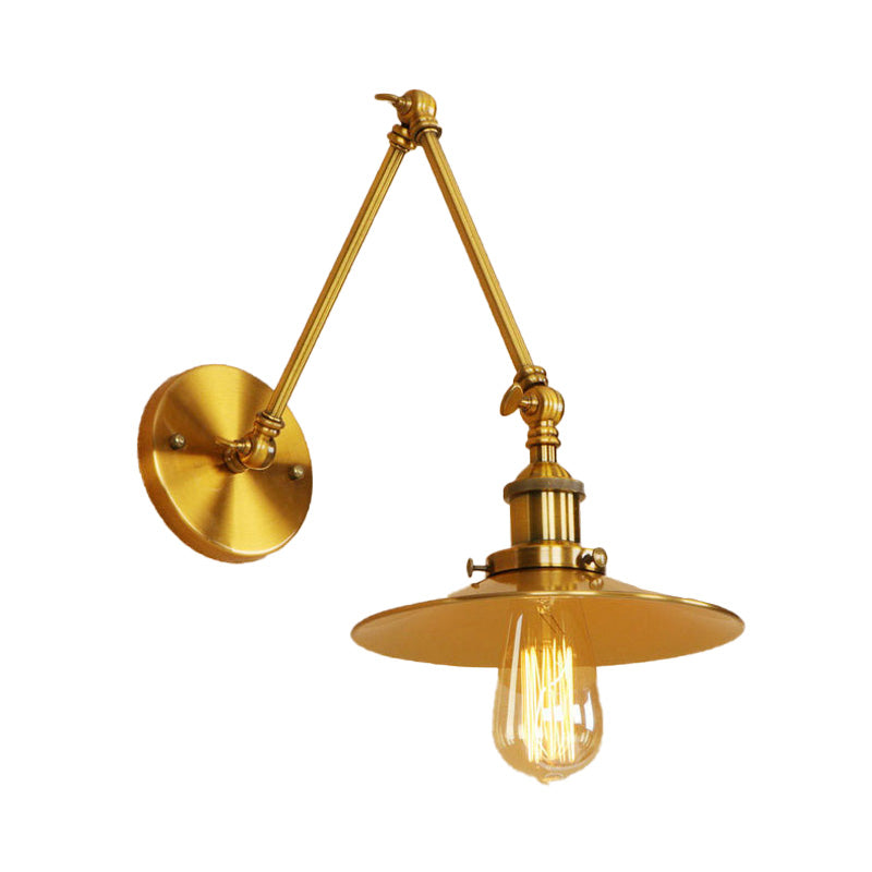 Frendorf | Vintage Stijlvolle Schotel Wandlamp 1 Licht Metaal Wandmontage Lamp met Slingerarm in Messing/Koper