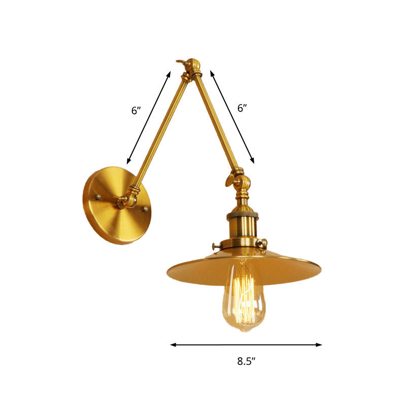 Frendorf | Vintage Stijlvolle Schotel Wandlamp 1 Licht Metaal Wandmontage Lamp met Slingerarm in Messing/Koper