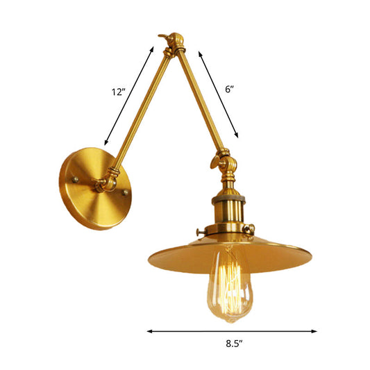 Frendorf | Vintage Stijlvolle Schotel Wandlamp 1 Licht Metaal Wandmontage Lamp met Slingerarm in Messing/Koper