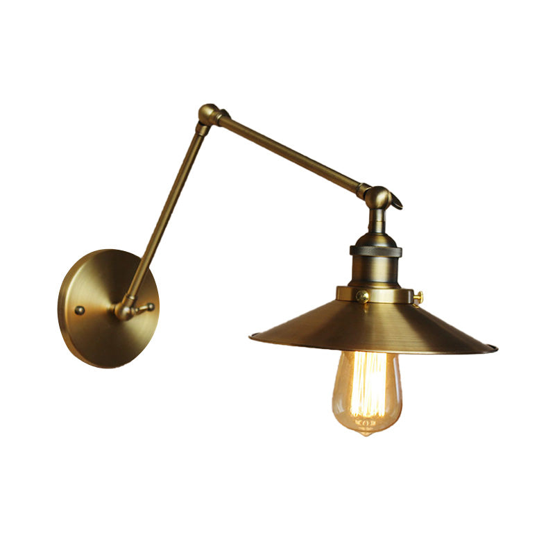 Frendorf | Vintage Stijlvolle Schotel Wandlamp 1 Licht Metaal Wandmontage Lamp met Slingerarm in Messing/Koper