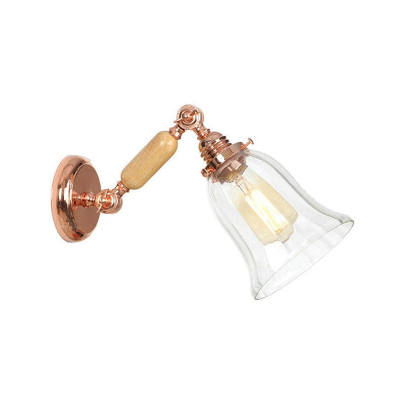 Frendorf | Klar Prismen Glas Holz Wandleuchte Glocke 1-Licht Vintage Stil Wandlampe Leuchte mit ausziehbarem Arm