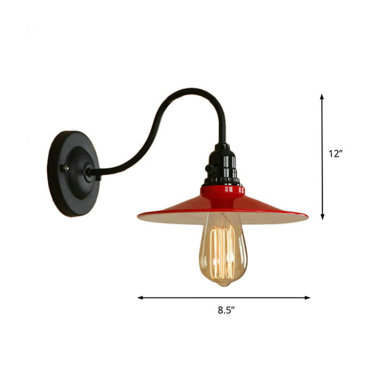 Frendorf | Vintage-Stil Flared Wandleuchte mit Gänsekopfarm 1 Licht Metall Wandleuchte in Rot für Esszimmer