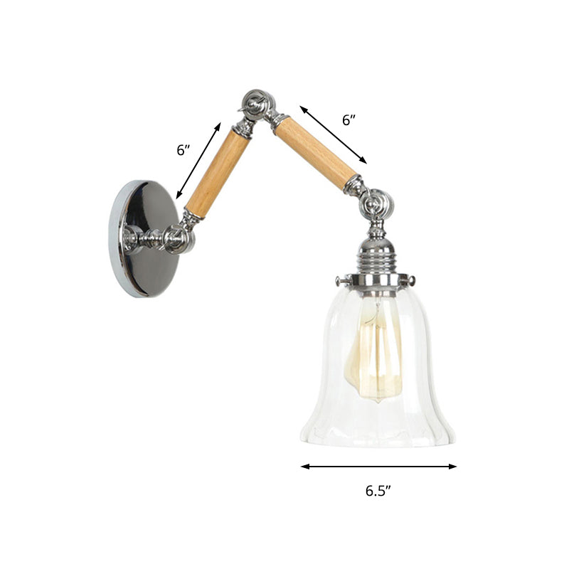 Frendorf | Flared Wohnzimmer Wandlicht Leuchte Vintage Klarglas Prismen glas 1 Licht Chrom Wandleuchte mit 8"+8"/6"+6"/8"+4" Holzarm