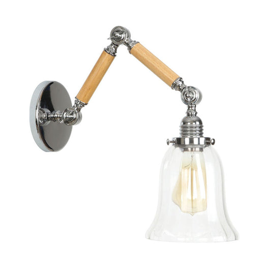 Frendorf | Flared Wohnzimmer Wandlicht Leuchte Vintage Klarglas Prismen glas 1 Licht Chrom Wandleuchte mit 8"+8"/6"+6"/8"+4" Holzarm