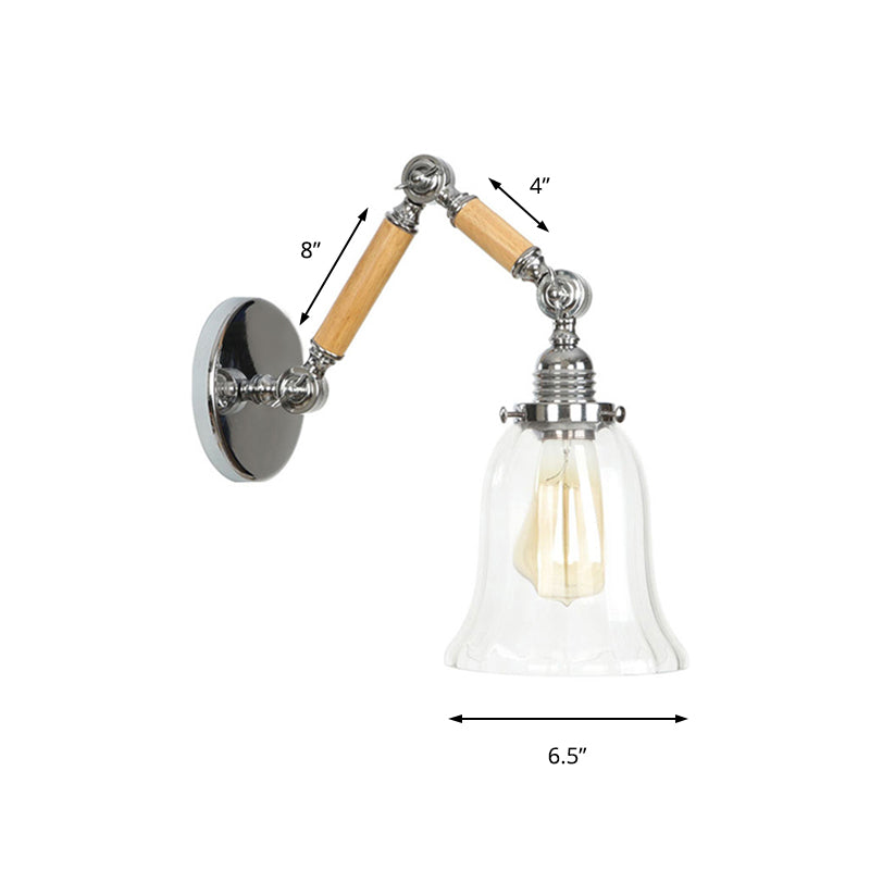 Frendorf | Flared Wohnzimmer Wandlicht Leuchte Vintage Klarglas Prismen glas 1 Licht Chrom Wandleuchte mit 8"+8"/6"+6"/8"+4" Holzarm